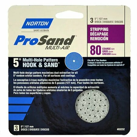 NORTON CO 5" ProSand Universal Hole Sanding Disc 80-Grit, PK 3 03232